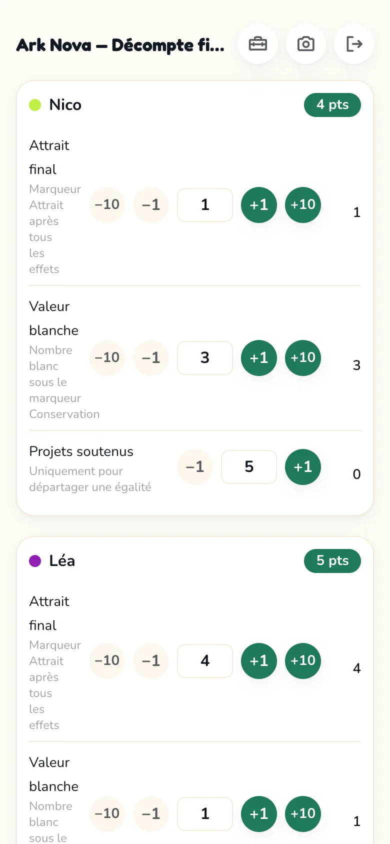 Écran de feuille de score Scoria pour Ark Nova