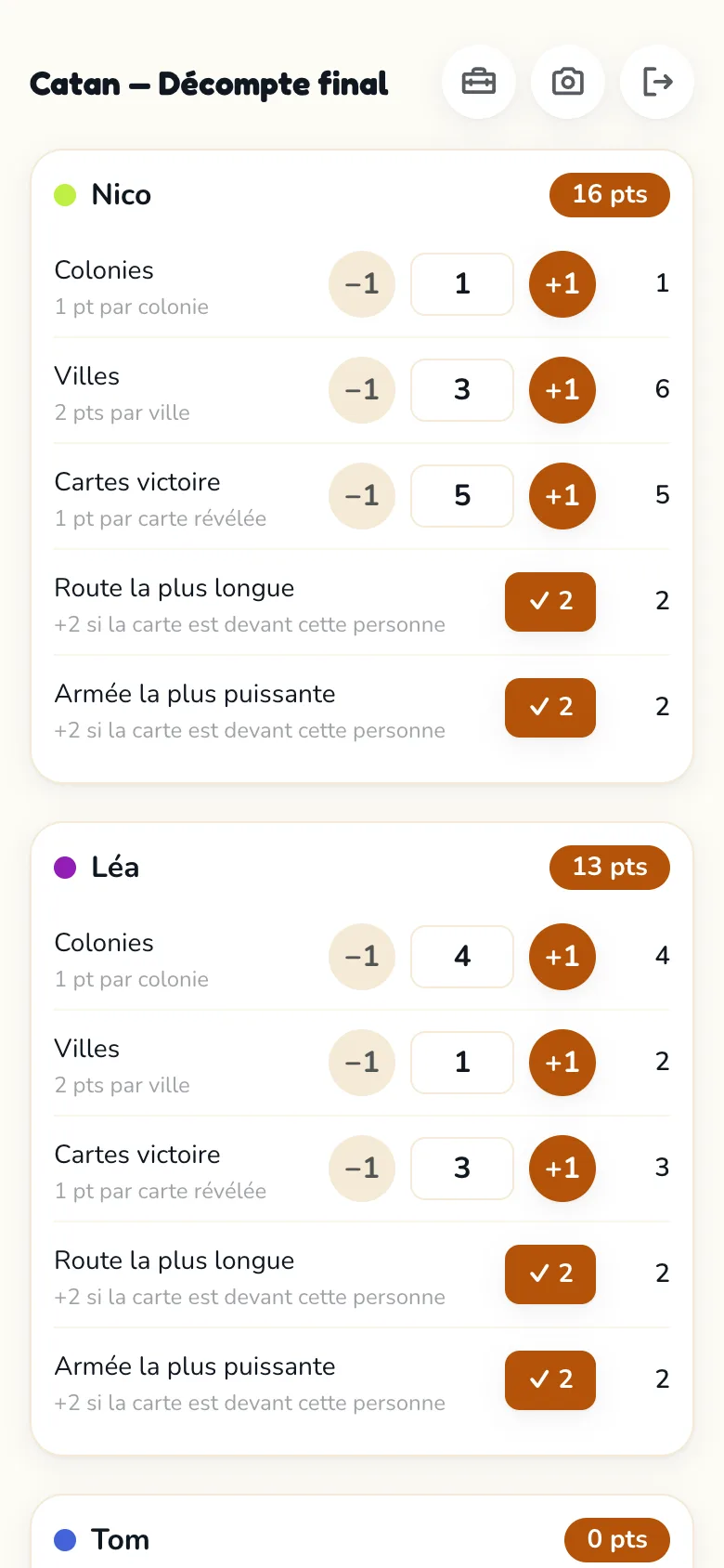 Écran de feuille de score Scoria pour Catan