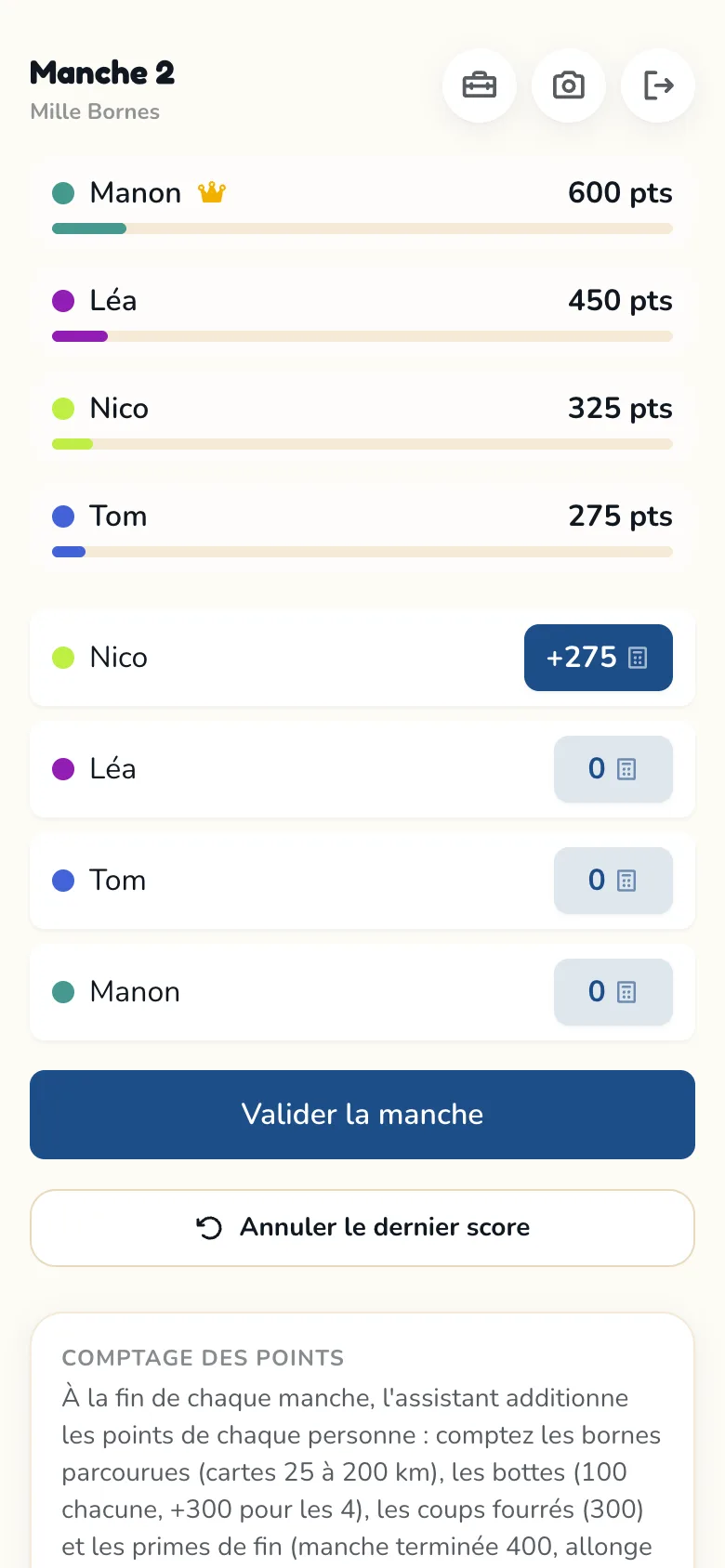 Écran de feuille de score Scoria pour Mille Bornes