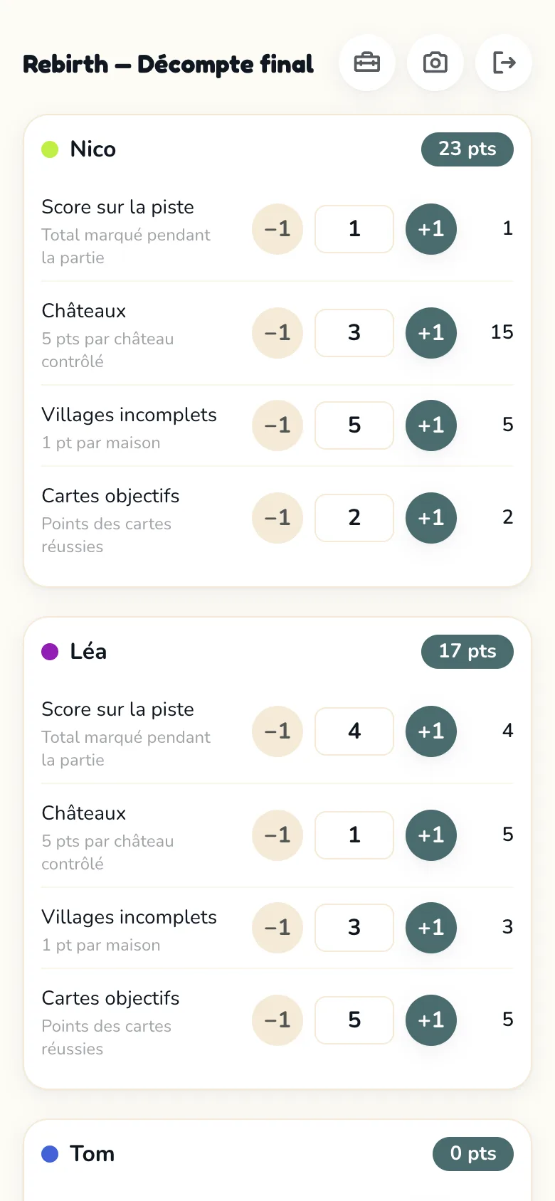 Écran de feuille de score Scoria pour Rebirth