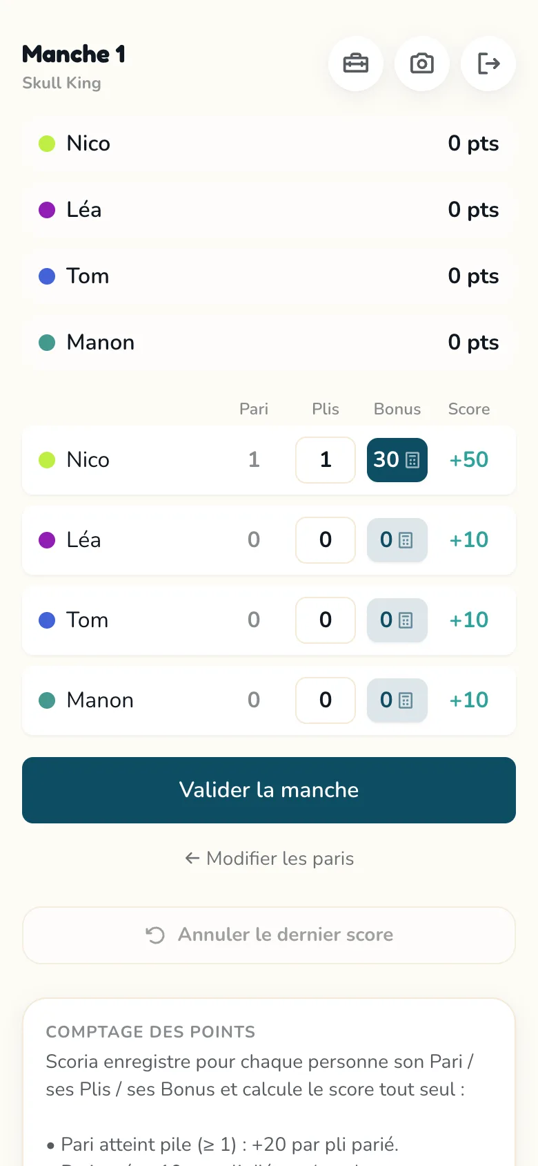Écran de feuille de score Scoria pour Skull King