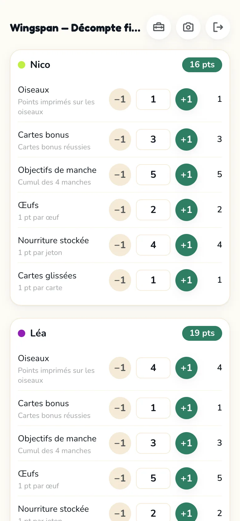 Écran de feuille de score Scoria pour Wingspan