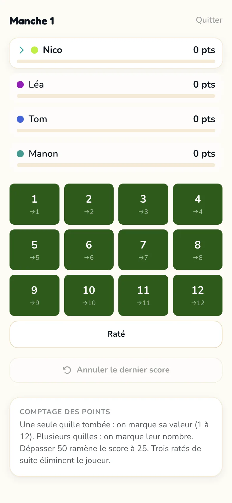 Écran de score Scoria pour le Mölkky